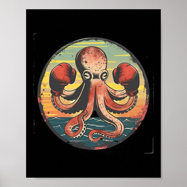 Boxing Octopus Lover Ocean Sea Creature Boxer Kick Poster (Front)