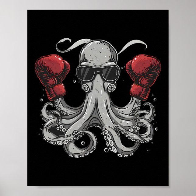 Boxing Octopus Lover Ocean Sea Creature Boxer Kick Poster (Front)