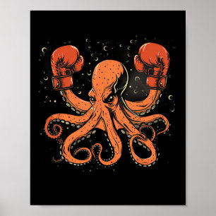 Boxing Octopus Lover Ocean Sea Creature Boxer Kick Poster