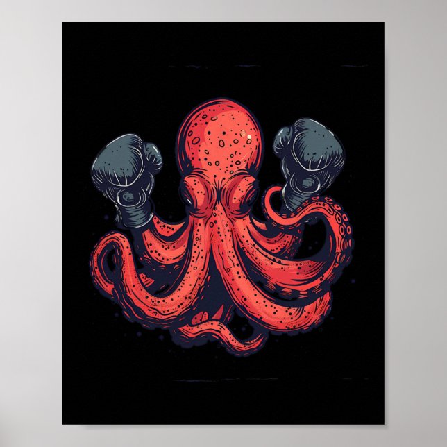 Boxing Octopus Lover Ocean Sea Creature Boxer Kick Poster (Front)
