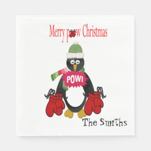 Boxing Paper Napkins, Merry Christmas Penguin  Napkin