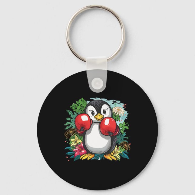 Boxing Penguin Lover Boxing Gloves Kickboxing Funn Keychain (Front)