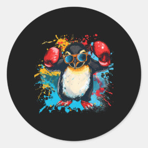 Boxing Penguin With Boxing Gloves Kickboxing Funny Classic Round Sticker