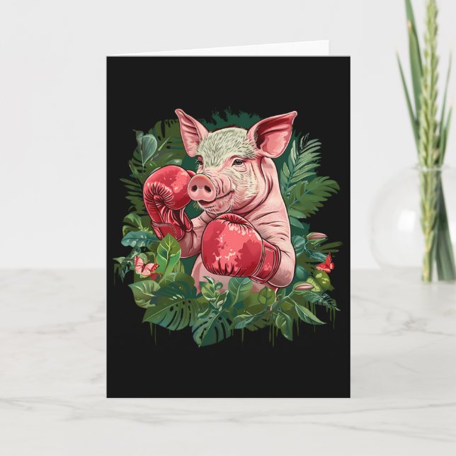 Boxing Pig With Boxing Gloves Kickboxing Funny Box Card (Front)