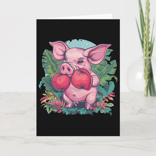 Boxing Pig With Boxing Gloves Kickboxing Funny Box Card (Front)