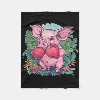 Boxing Pig With Boxing Gloves Kickboxing Funny Box Fleece Blanket