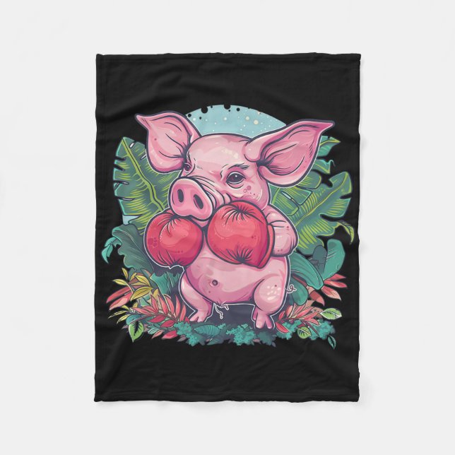 Boxing Pig With Boxing Gloves Kickboxing Funny Box Fleece Blanket (Front)