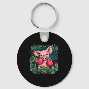 Boxing Pig With Boxing Gloves Kickboxing Funny Box Keychain