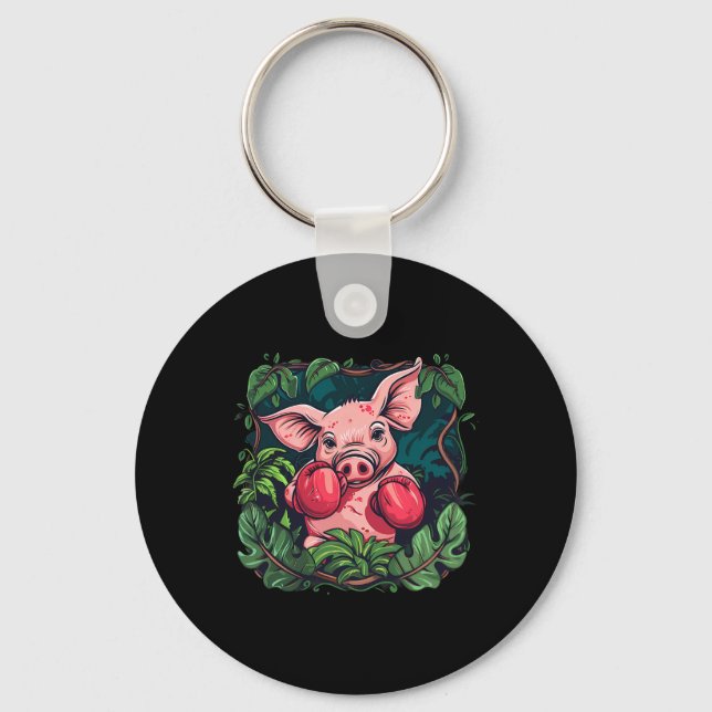 Boxing Pig With Boxing Gloves Kickboxing Funny Box Keychain (Front)