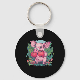 Boxing Pig With Boxing Gloves Kickboxing Funny Box Keychain