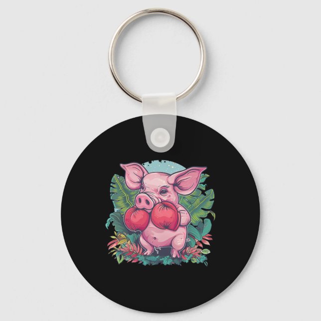 Boxing Pig With Boxing Gloves Kickboxing Funny Box Keychain (Front)