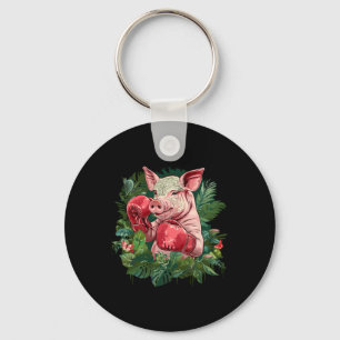 Boxing Pig With Boxing Gloves Kickboxing Funny Box Keychain