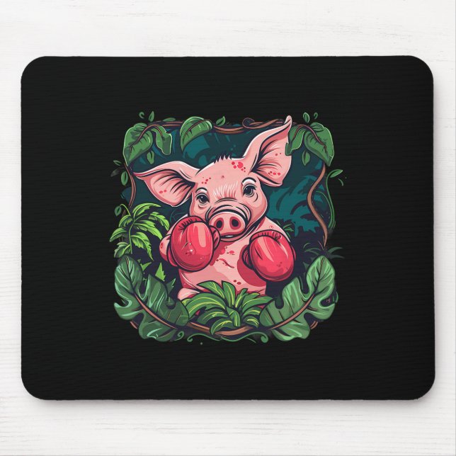 Boxing Pig With Boxing Gloves Kickboxing Funny Box Mouse Pad (Front)