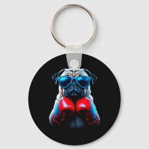 Boxing Pug Dog Kickboxing Cool Keychain