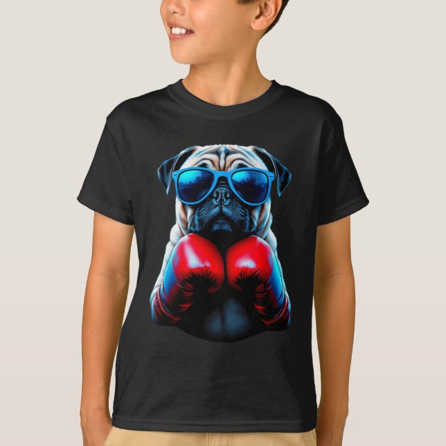 Boxing Pug Dog Kickboxing Cool  T-Shirt (Front)