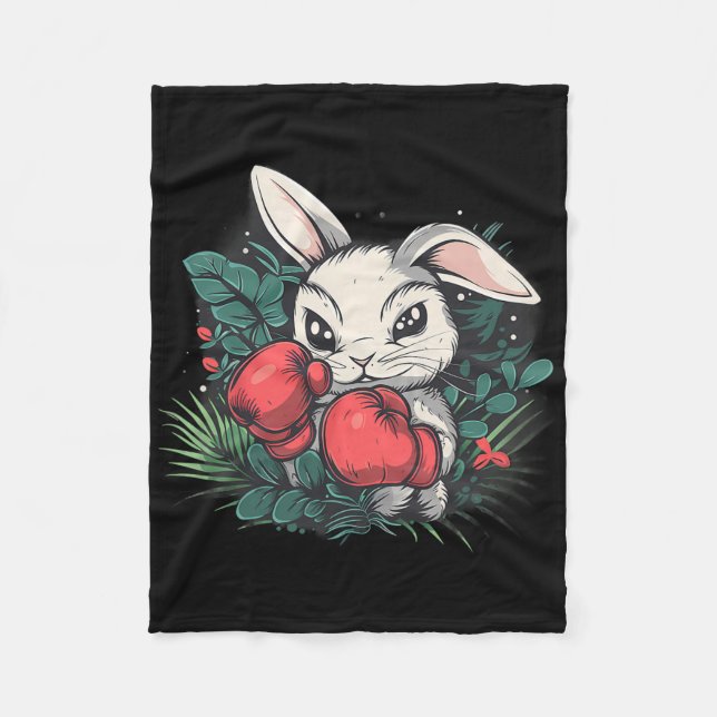 Boxing Rabbit With Boxing Gloves Kickboxing Funny  Fleece Blanket (Front)