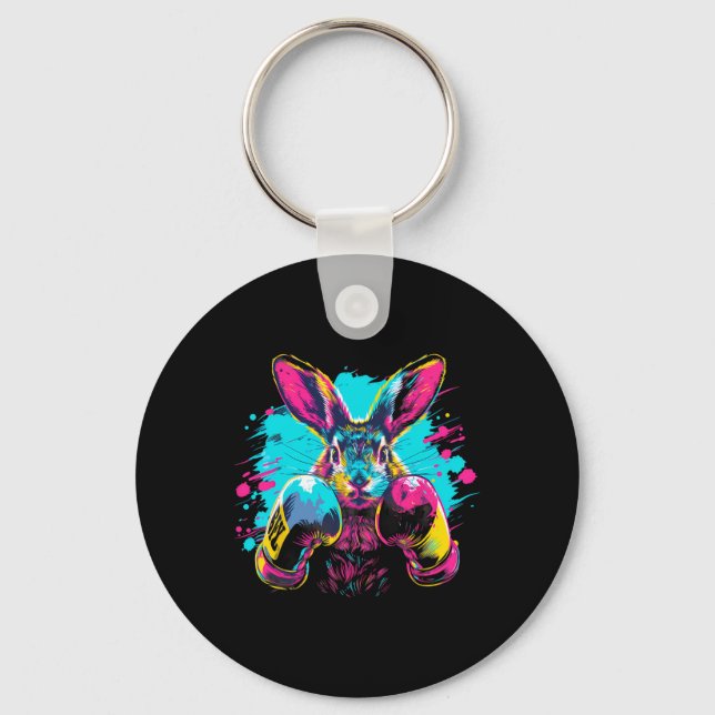 Boxing Rabbit With Boxing Gloves Kickboxing Funny  Keychain (Front)