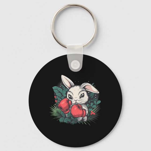 Boxing Rabbit With Boxing Gloves Kickboxing Funny  Keychain (Front)