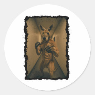 Boxing Retro Kangaroo Standing In The Hallway Fun  Classic Round Sticker