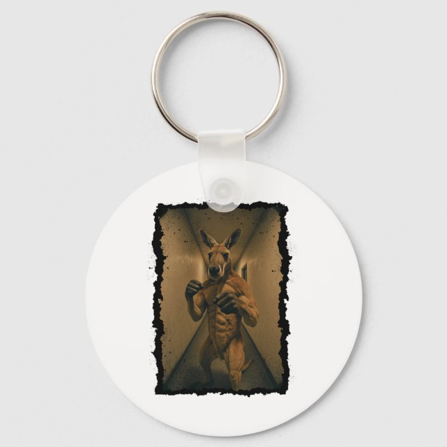 Boxing Retro Kangaroo Standing In The Hallway Fun  Keychain (Front)