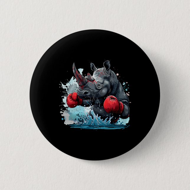 Boxing Rhino Boxing Gloves Kickboxing Funny Boxer  2 Inch Round Button (Front)