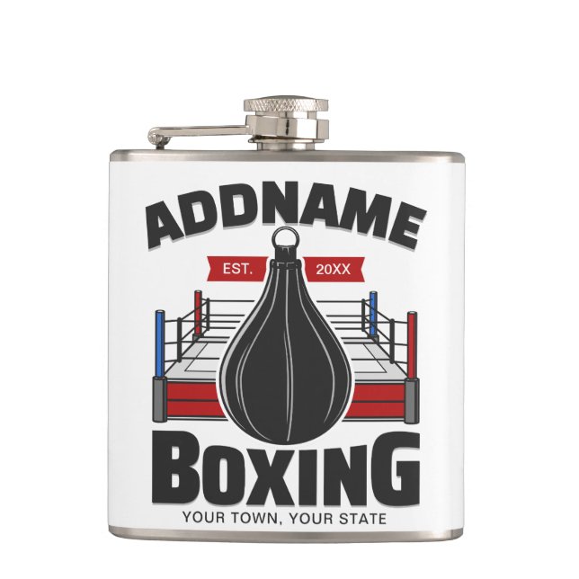 Boxing Ring ADD NAME Boxer Gym Speed Bag Hip Flask (Front)