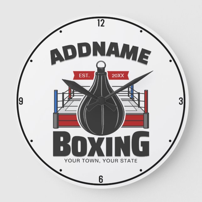 Boxing Ring ADD NAME Boxer Gym Speed Bag Large Clock (Front)