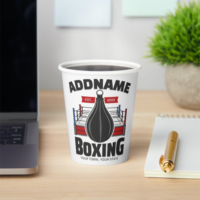 Boxing Ring ADD NAME Boxer Gym Speed Bag Paper Cups (Insitu)