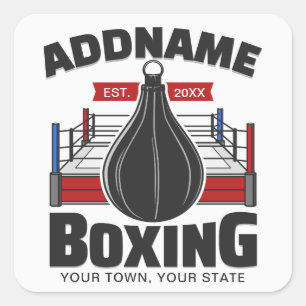 Boxing Ring ADD NAME Boxer Gym Speed Bag Square Sticker