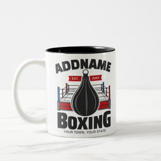 Boxing Ring ADD NAME Boxer Gym Speed Bag Two-Tone Coffee Mug (Left)