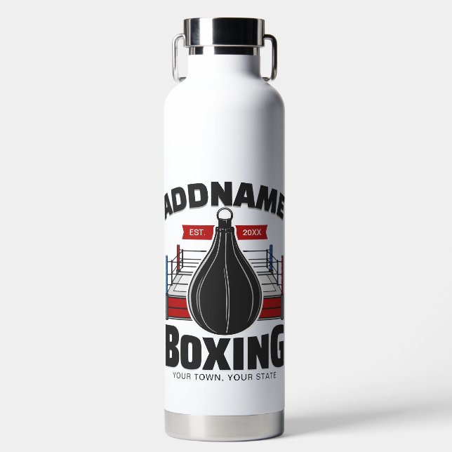 Boxing Ring ADD NAME Boxer Gym Speed Bag Water Bottle (Front)