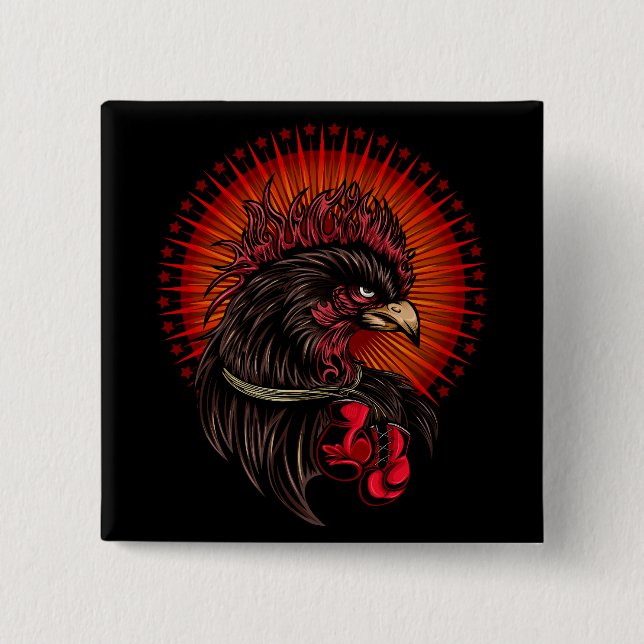 Boxing Rooster 2 Inch Square Button (Front)