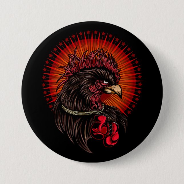 Boxing Rooster 3 Inch Round Button (Front)