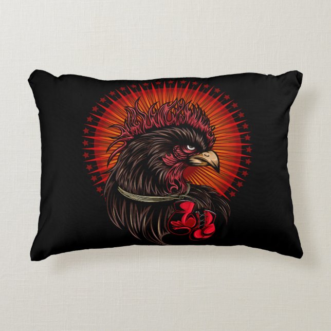 Boxing Rooster Accent Pillow (Front)