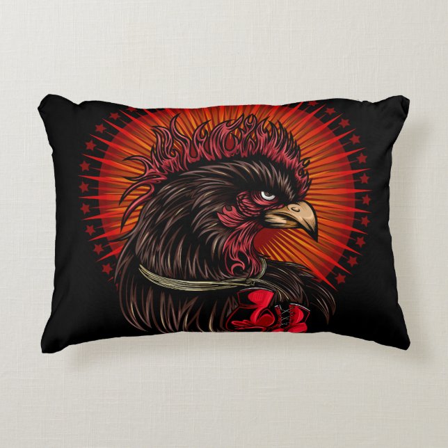 Boxing Rooster Accent Pillow (Front)