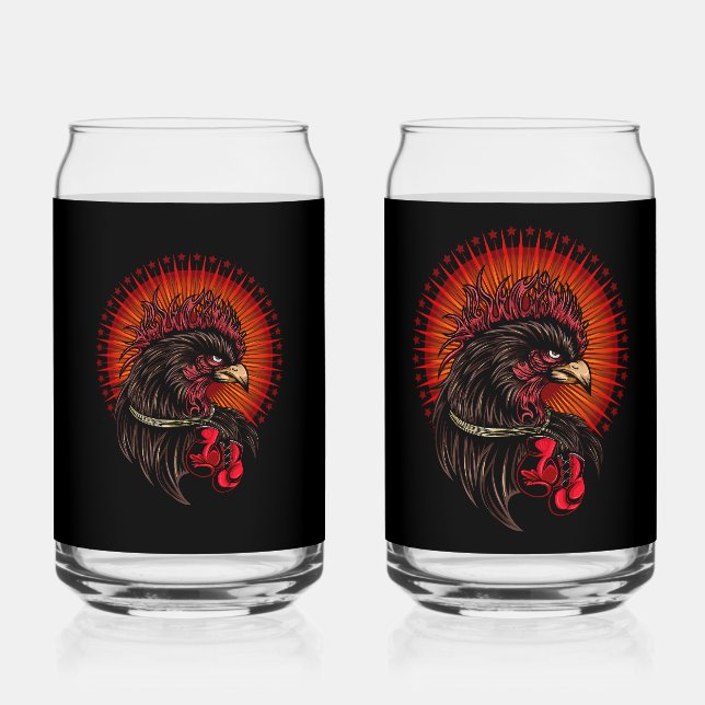 Boxing Rooster Can Glass (Front)