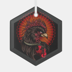 Boxing Rooster Glass Ornament
