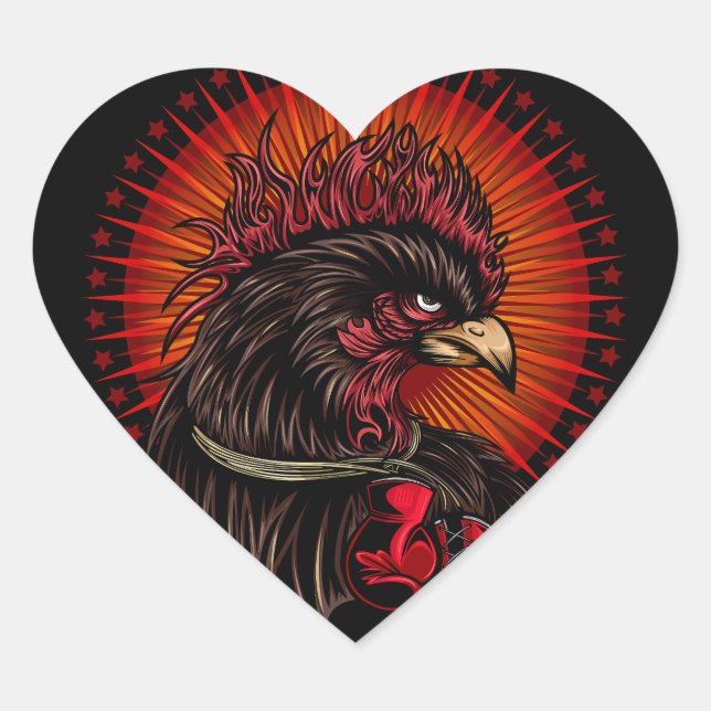 Boxing Rooster Heart Sticker (Front)