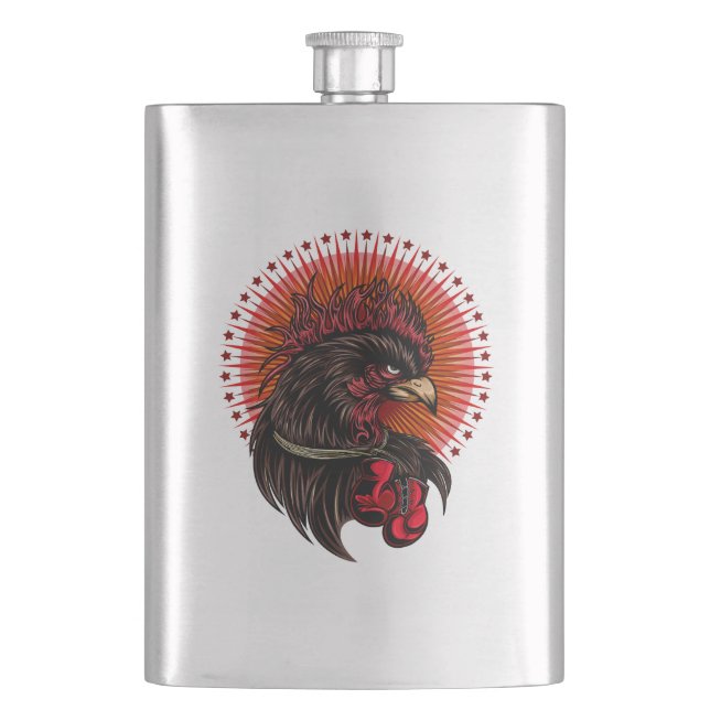 Boxing Rooster Hip Flask (Front)
