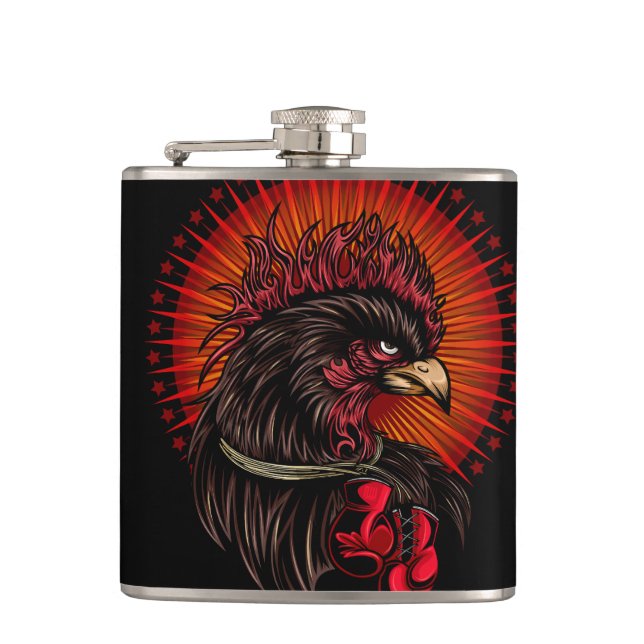 Boxing Rooster Hip Flask (Front)