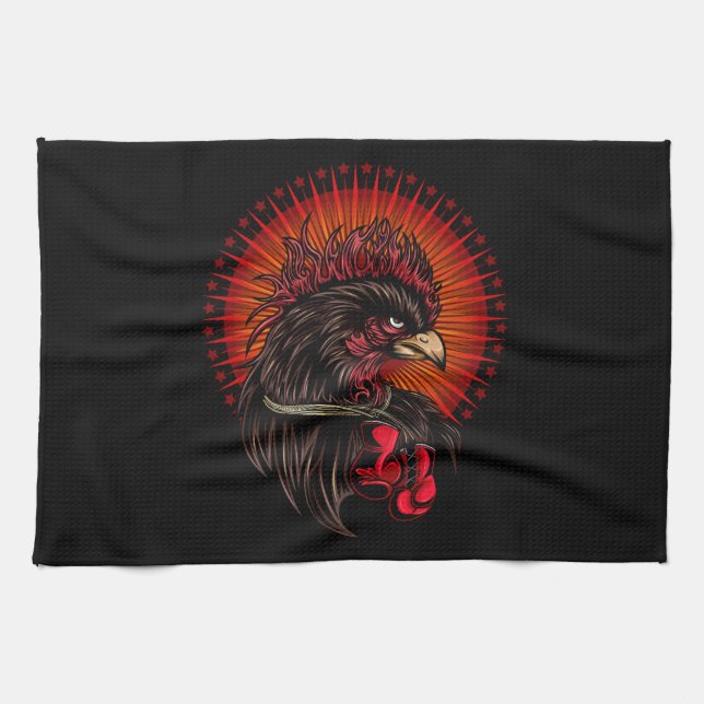 Boxing Rooster Kitchen Towel (Horizontal)