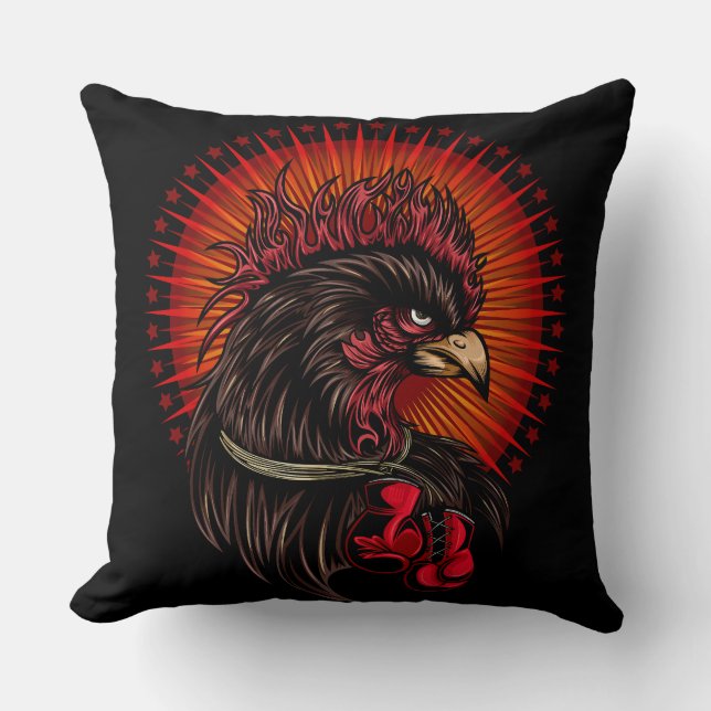 Boxing Rooster Throw Pillow (Front)