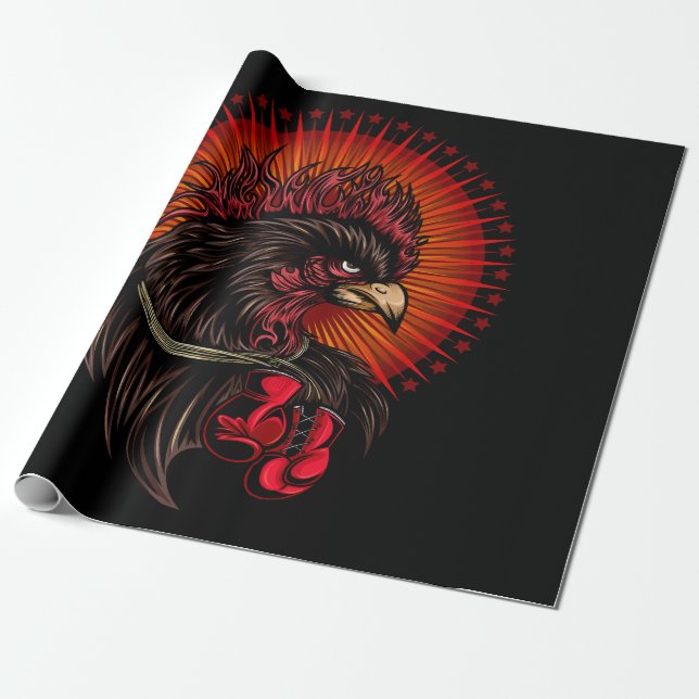 Boxing Rooster Wrapping Paper (Unrolled)