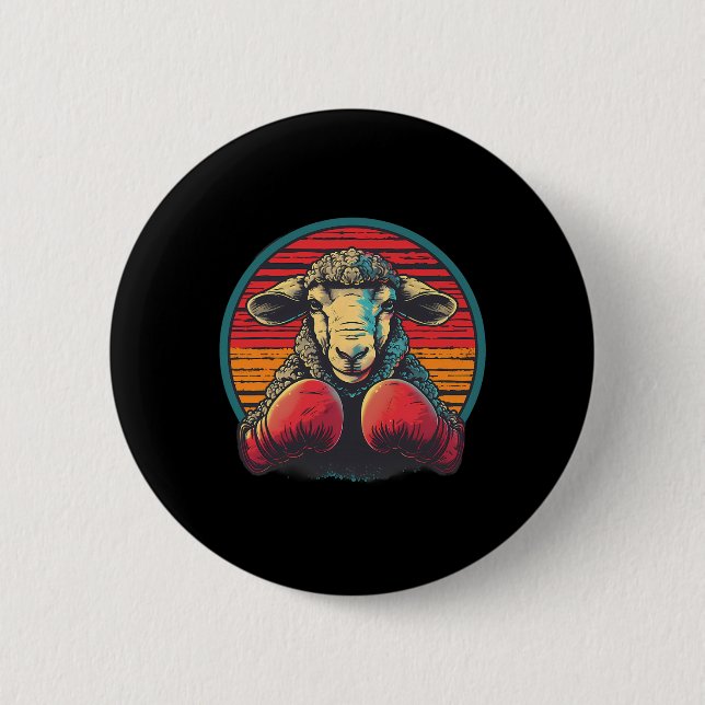 Boxing Sheep Lamb Boxing Gloves Kickboxing Funny B 2 Inch Round Button (Front)