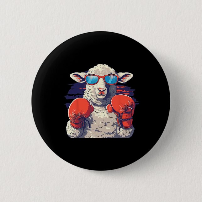 Boxing Sheep Lamb Boxing Gloves Kickboxing Funny B 2 Inch Round Button (Front)