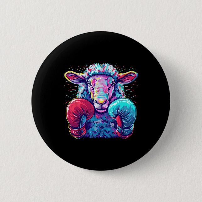 Boxing Sheep Lamb Boxing Gloves Kickboxing Funny B 2 Inch Round Button (Front)