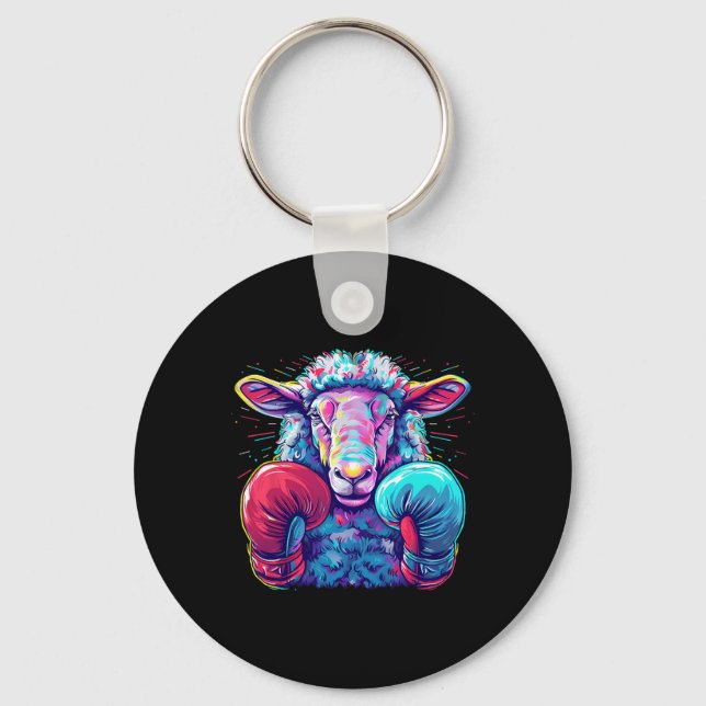 Boxing Sheep Lamb Boxing Gloves Kickboxing Funny B Keychain (Front)