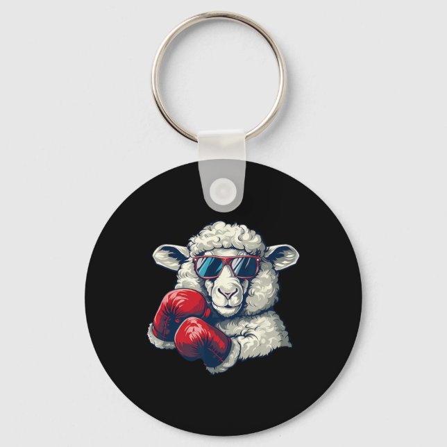 Boxing Sheep Lamb Boxing Gloves Kickboxing Funny B Keychain (Front)