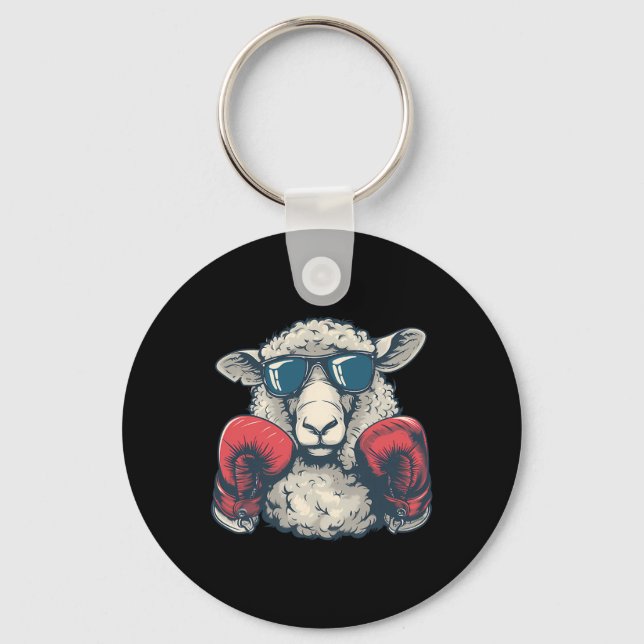 Boxing Sheep Lamb Boxing Gloves Kickboxing Funny B Keychain (Front)