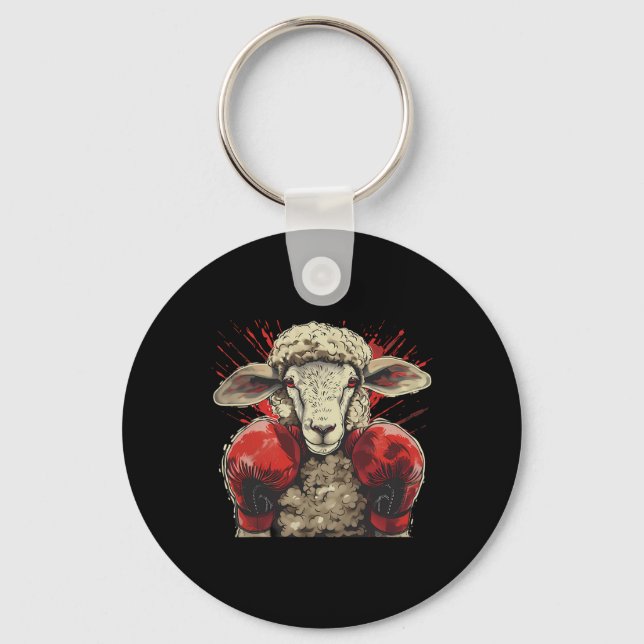 Boxing Sheep Lamb Boxing Gloves Kickboxing Funny B Keychain (Front)